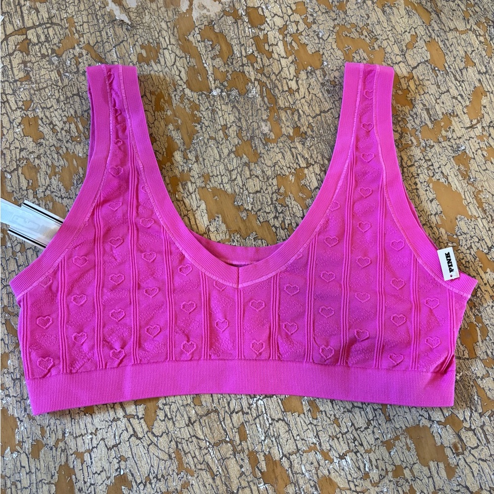 Victoria’s Secret Pink Sports Bra Hearts Pattern Unlined Bralette NWT Size M